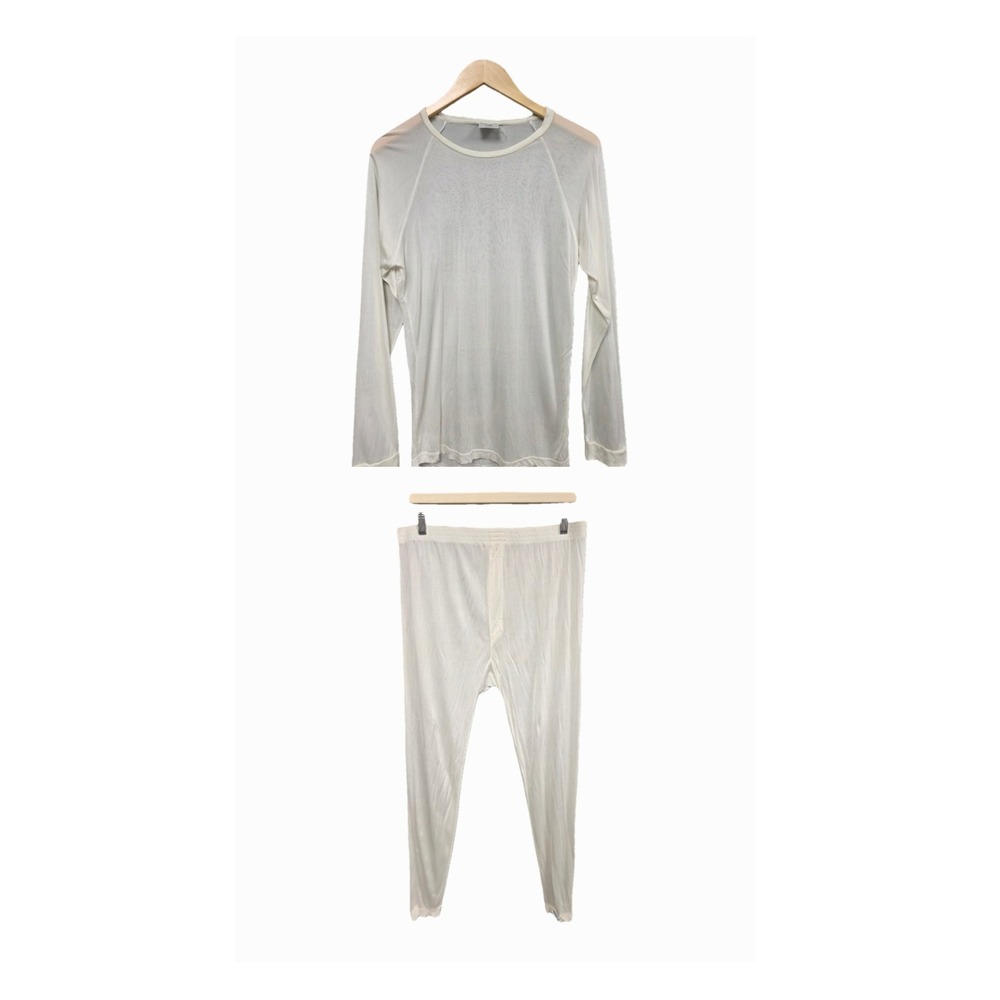 Thermasilk Thermal 100% Silk 2 Piece Set Mens L/XL Cream Long Sleeve Base Layer